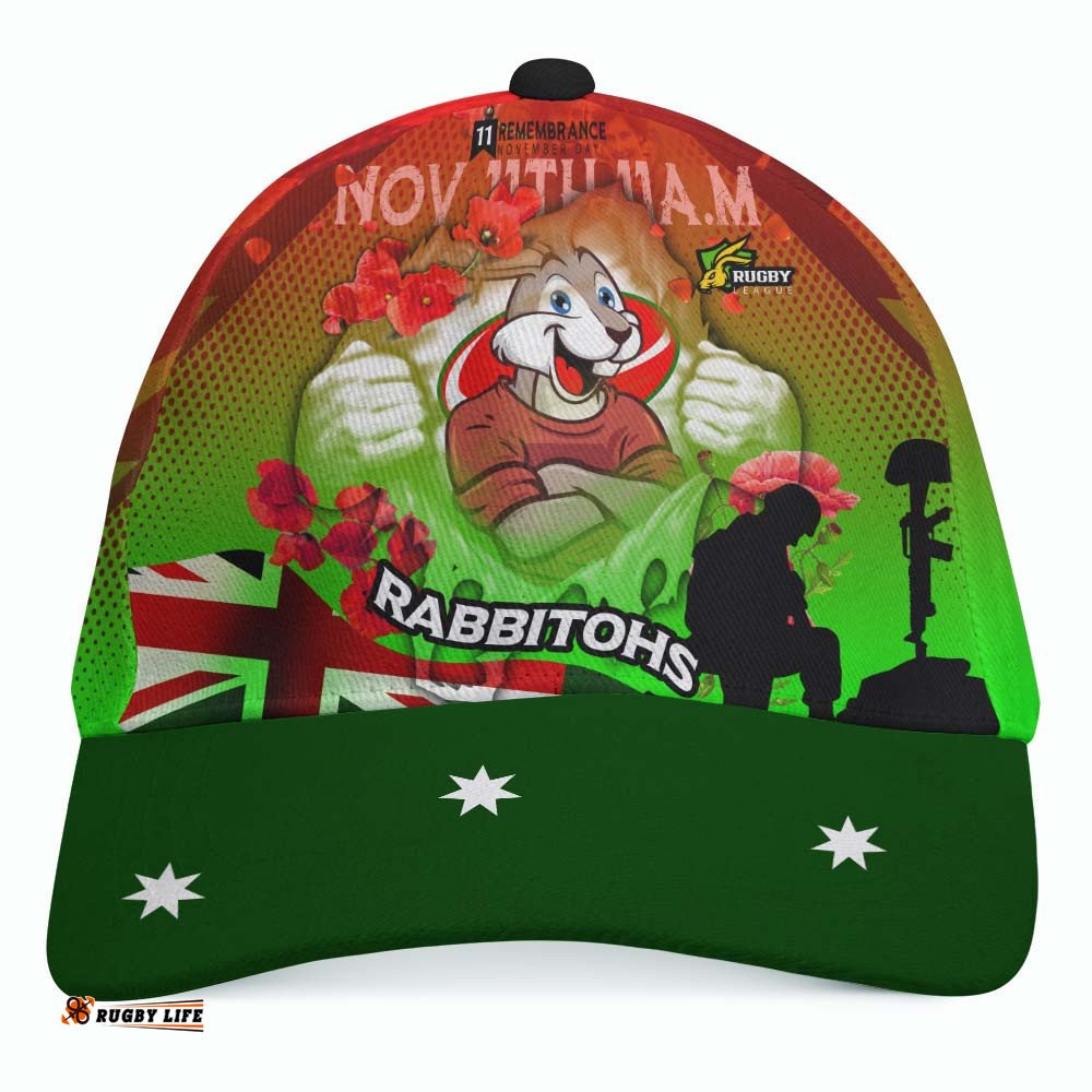 Rabbitohs Rugby Cap - Remembrance Day Rugby Team Poppies Cap