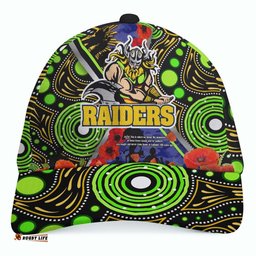 Raiders Rugby Anzac Aboriginal Cap - Canberra Raiders with Anzac Day Poppy Flower Cap