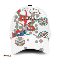 (Custom Personalised) Rabbitohs Classic Cap Go The Bunnies White Aboriginal