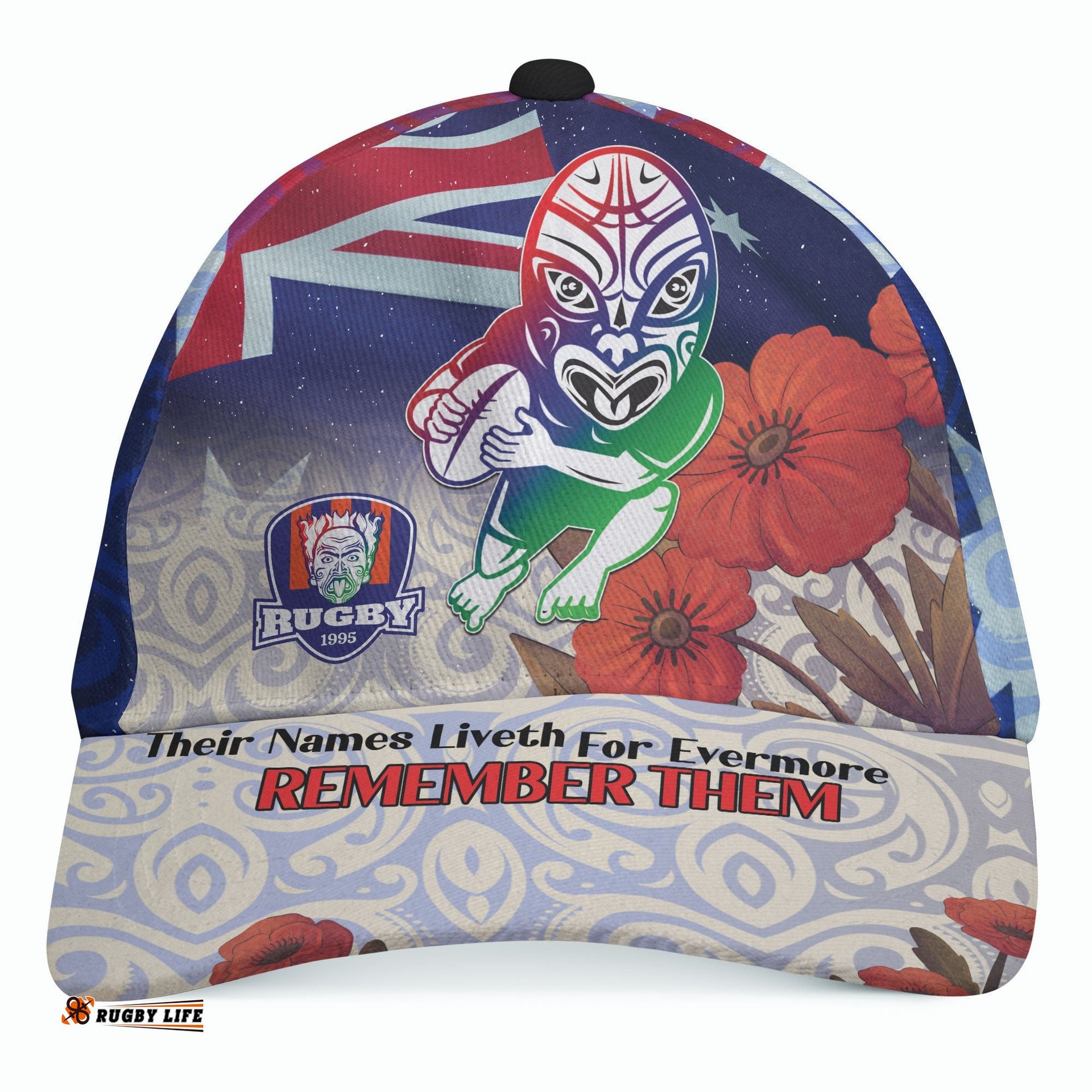 Warriors Rugby Cap - Custom REMEMBER THEM Red Poppy Flowers Cap