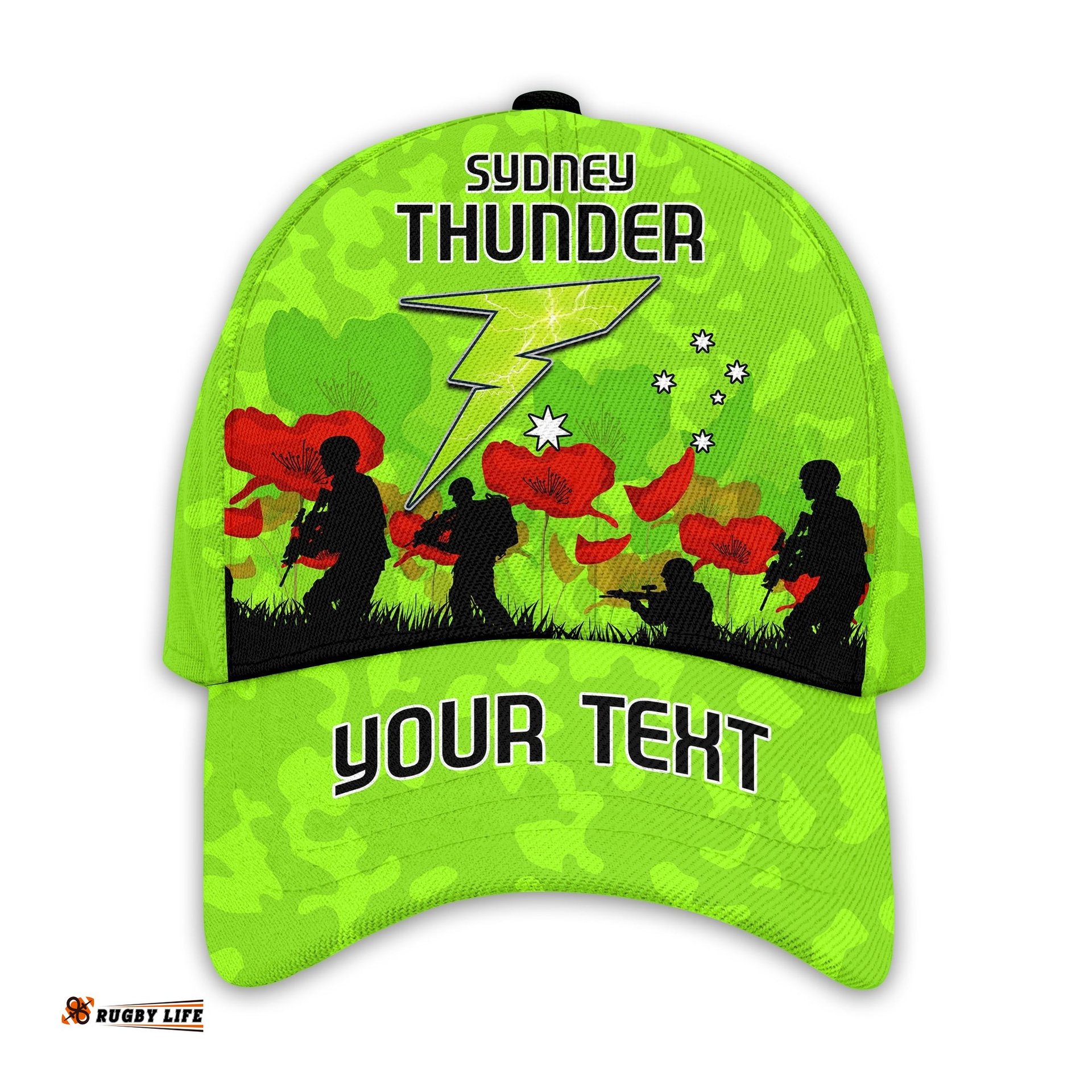 (Custom Personalised) Sydney Thunder Cricket Classic Cap Anzac Day Camouflage Poppy Lest We Forget