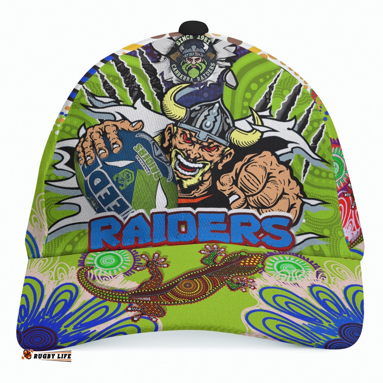 Raiders Rugby Custom Aboriginal Cap - The Indigenous Vikings Power Scratch Style
