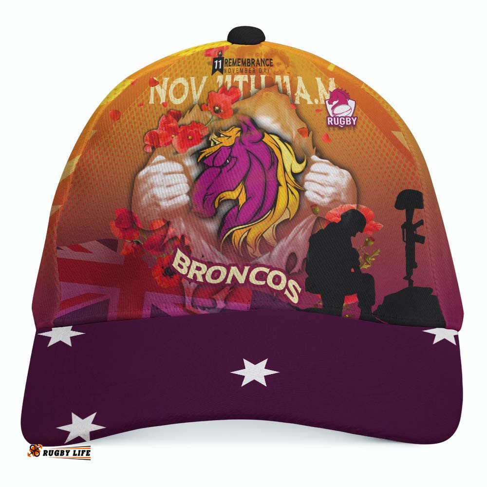 Broncos Rugby Cap - Remembrance Day Rugby Team Poppies Cap