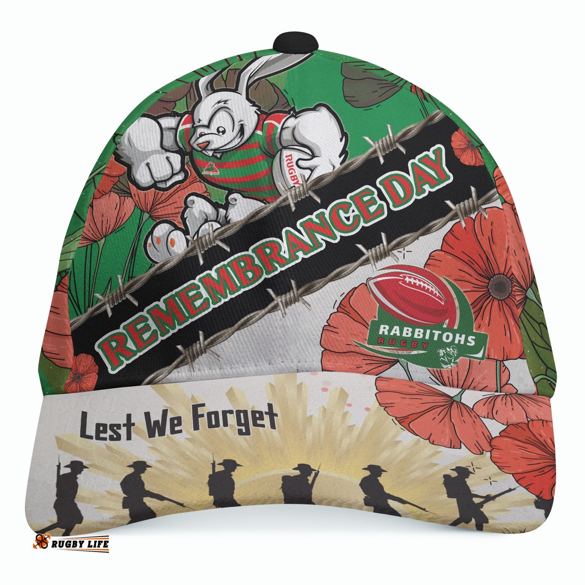 Rabbitohs Rugby Cap - Custom Remembrance Day LEST WE FORGET Cap