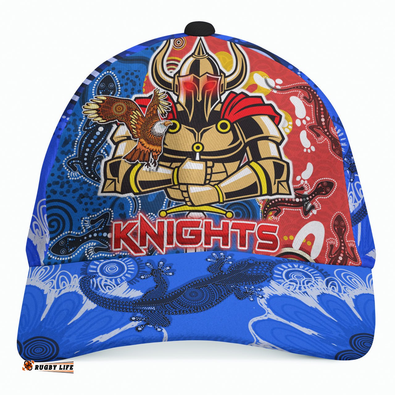 Knights Aboriginal Rugby Cap - Custom Indigenous Knights With Aussie Lizard and Eagle
