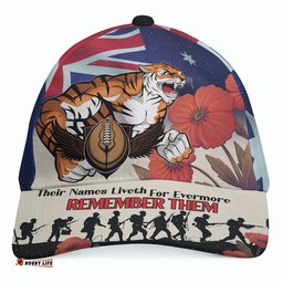 Tigers Rugby Cap - Custom REMEMBER THEM Red Poppy Flowers Cap