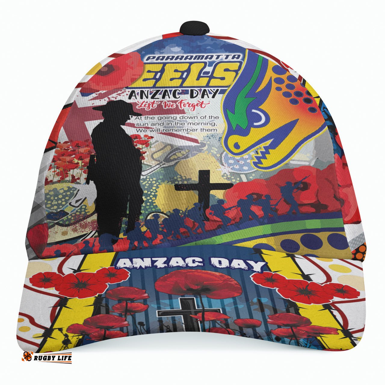 Eels Rugby Australia Anzac Day Lest We Forget Custom Cap - Remembrance Eels With Anzac Poppy Watercolour Style