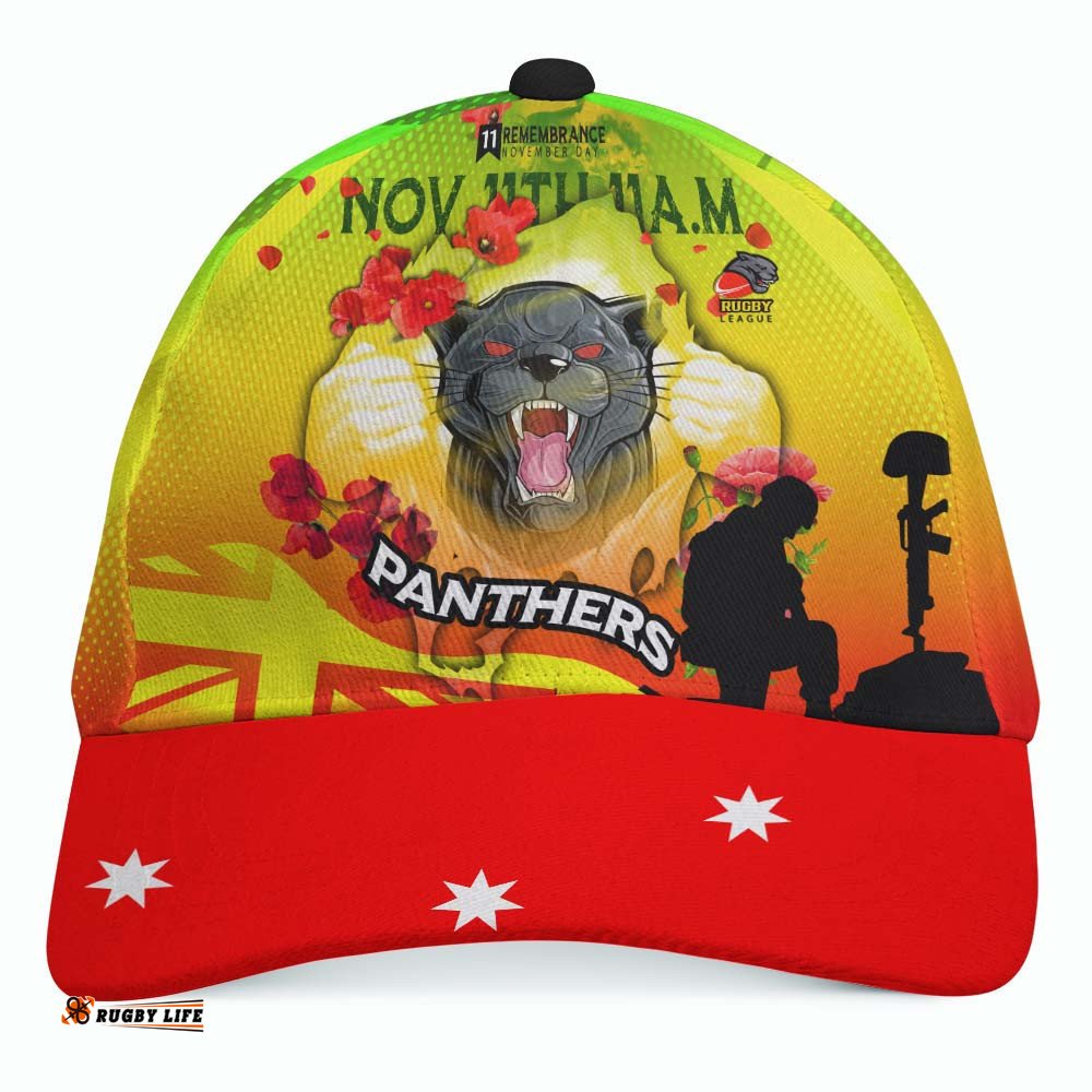 Panthers Rugby Cap - Remembrance Day Rugby Team Poppies Cap