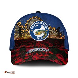 Parramatta Eels Cap Aboriginal Rugby Anzac Day Poppy With Soldiers- NRL