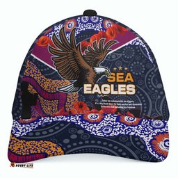 Sea Eagles Rugby Anzac Aboriginal Cap - Manly Warringah Sea Eagles with Anzac Day Poppy Flower Cap