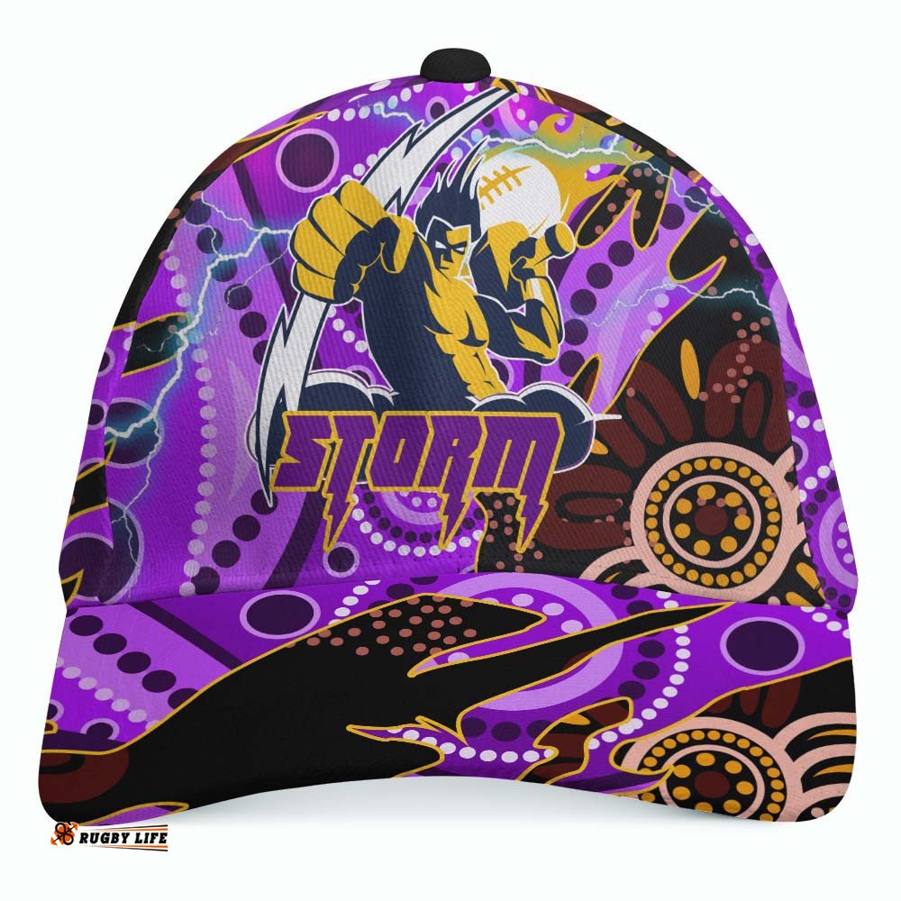 Storm Rugby Cap - Storm Rugby Team with Aboriginal Dot Painting and Indigenous Pattern