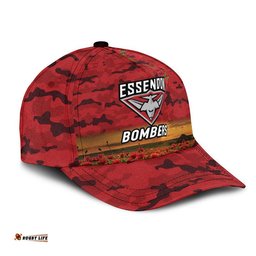 (Custom Personalised) Essendon Bombers ANZAC AFL Classic Cap Poppy Vibes - Red