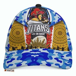 Titans Rugby Anzac Aboriginal Cap - Titans with Poppy Watercolor Flower Cap