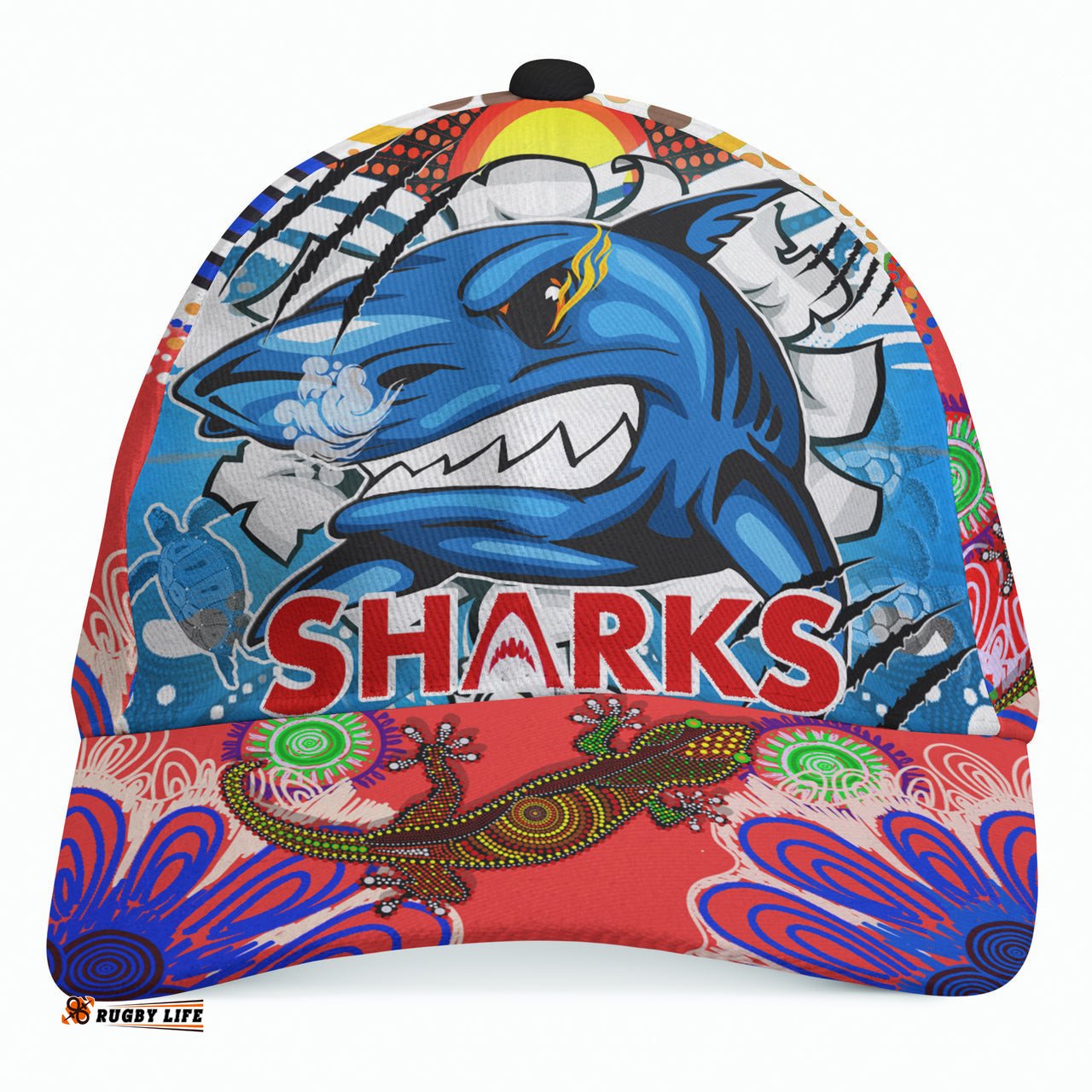 Sharks Aboriginal Custom Rugby Cap - The Indigenous Sharks Scratch Style