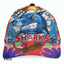 Sharks Aboriginal Custom Rugby Cap - The Indigenous Sharks Scratch Style