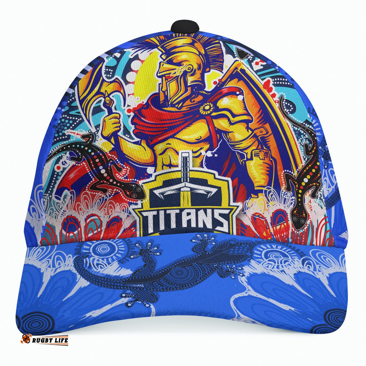 Titans Aboriginal Custom Rugby Cap - The Indigenous Titans Warriors With Aboriginal Lizard And Sun