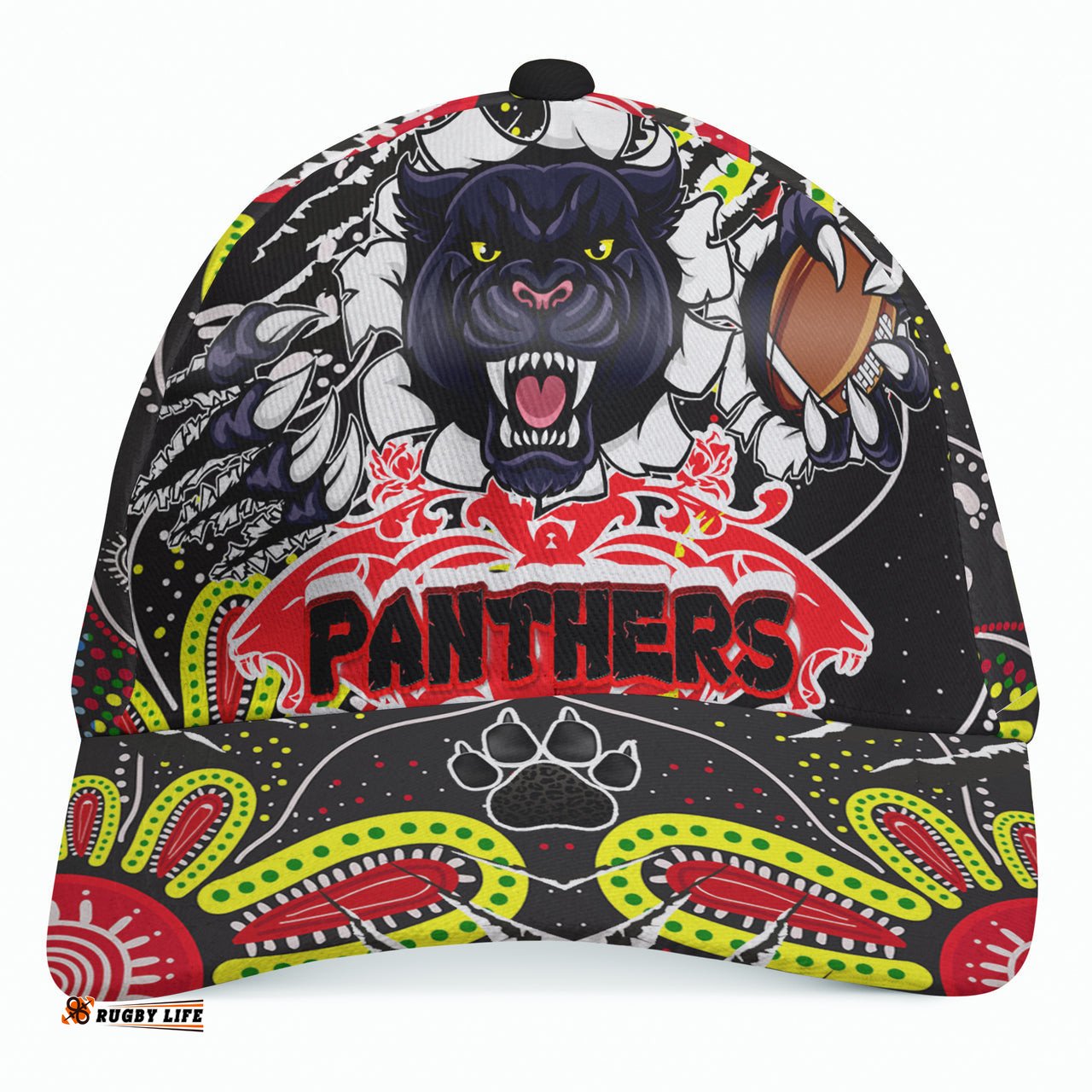 Panthers Rugby Aboriginal Cap - Indigenous Super Black Panthers Scratch Style