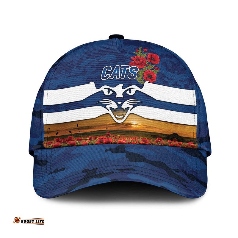 (Custom Personalised) Geelong Cats ANZAC AFL Classic Cap Poppy Vibes