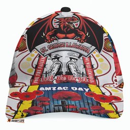 St. George Rugby Anzac Day Watercolour Custom Cap - Remembrance Dragons With Poppy Flower