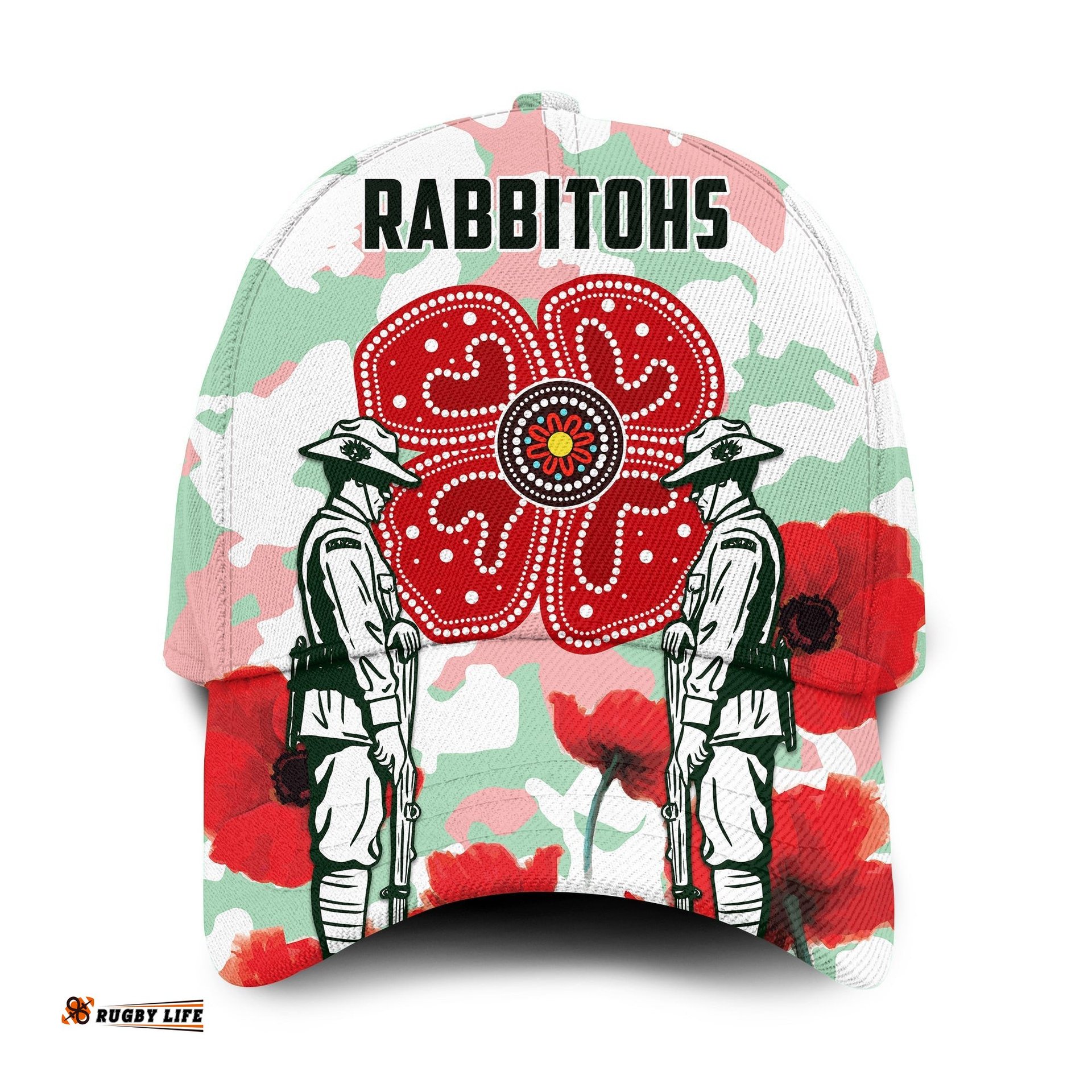 Rabbitohs Anzac Day Cap Poppies Aboriginal Proud Soldiers Ver.02