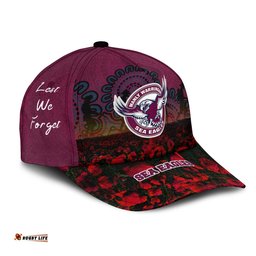 Manly Warringah Sea Eagles Cap Aboriginal Rugby Anzac Day Poppy With Soldiers- NRL
