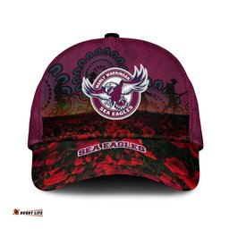 Manly Warringah Sea Eagles Cap Aboriginal Rugby Anzac Day Poppy With Soldiers- NRL
