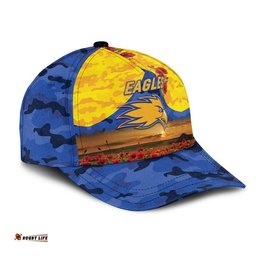 (Custom Personalised) West Coast Eagles ANZAC AFL Classic Cap Poppy Vibes - Royal Blue