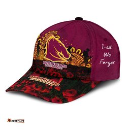 Brisbane Broncos Cap Aboriginal Rugby Anzac Day Poppy With Soldiers- NRL