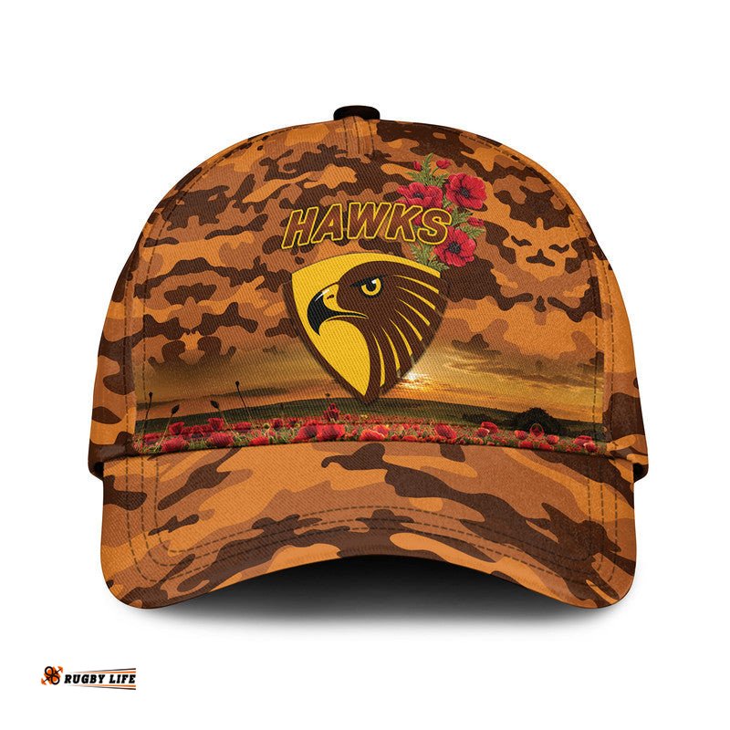 (Custom Personalised) Hawthorn Hawks ANZAC AFL Classic Cap Poppy Vibes