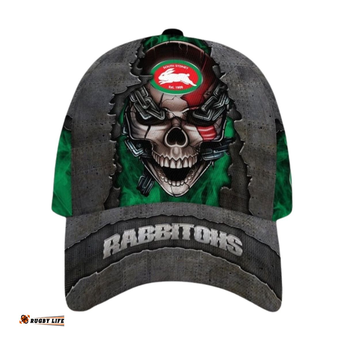 South Sydney Rabbitohs 3D Metal Skull Personalized Classic Cap 02