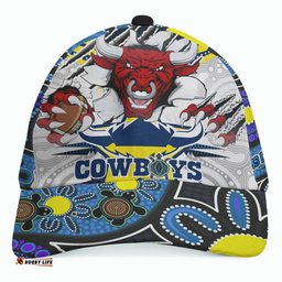 Cowboys Rugby Custom Aboriginal Cap - Indigenous Queensland Super Cows With Sea Turtle Scratch Style