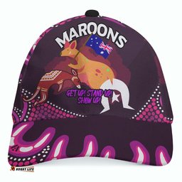 Maroon Rugby Cap - Naidoc Week ''Get up, Stand Up, Show Up'' Maroons Kangaroo With Aboriginal Patterns