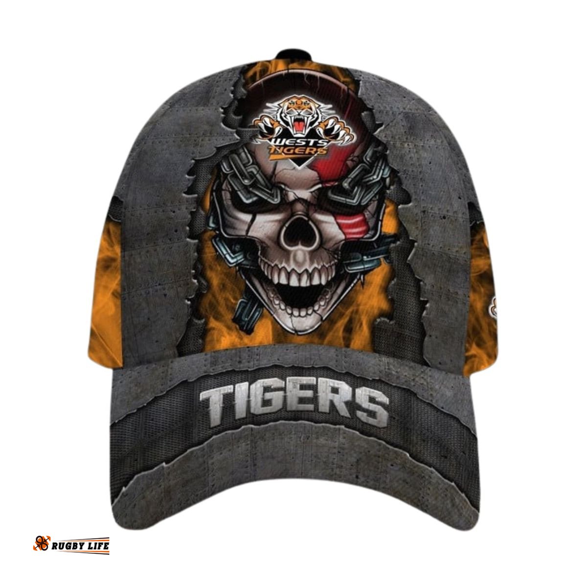 Wests Tigers 3D Metal Skull Personalized Classic Cap 02