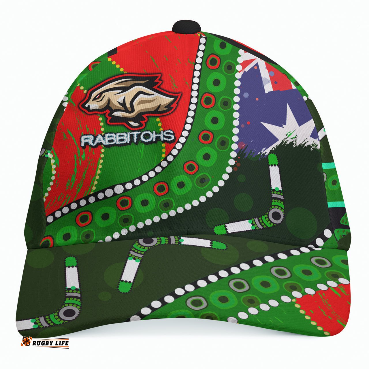 Rabbitohs Aboriginal Rugby Cap - The Indigenous Bunnies's Army With Australia Flag