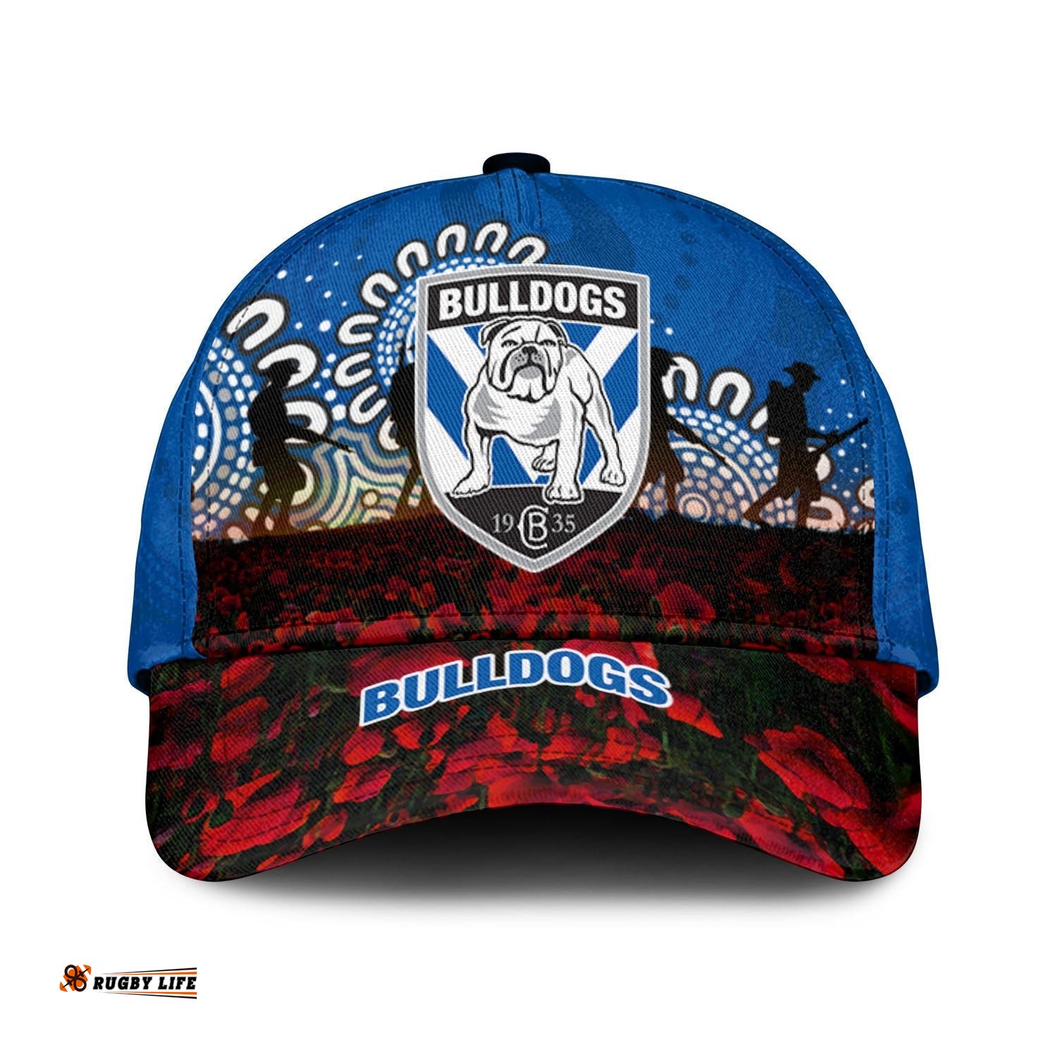 Canterbury-Bankstown Bulldogs Cap Aboriginal Rugby Anzac Day Poppy With Soldiers- NRL