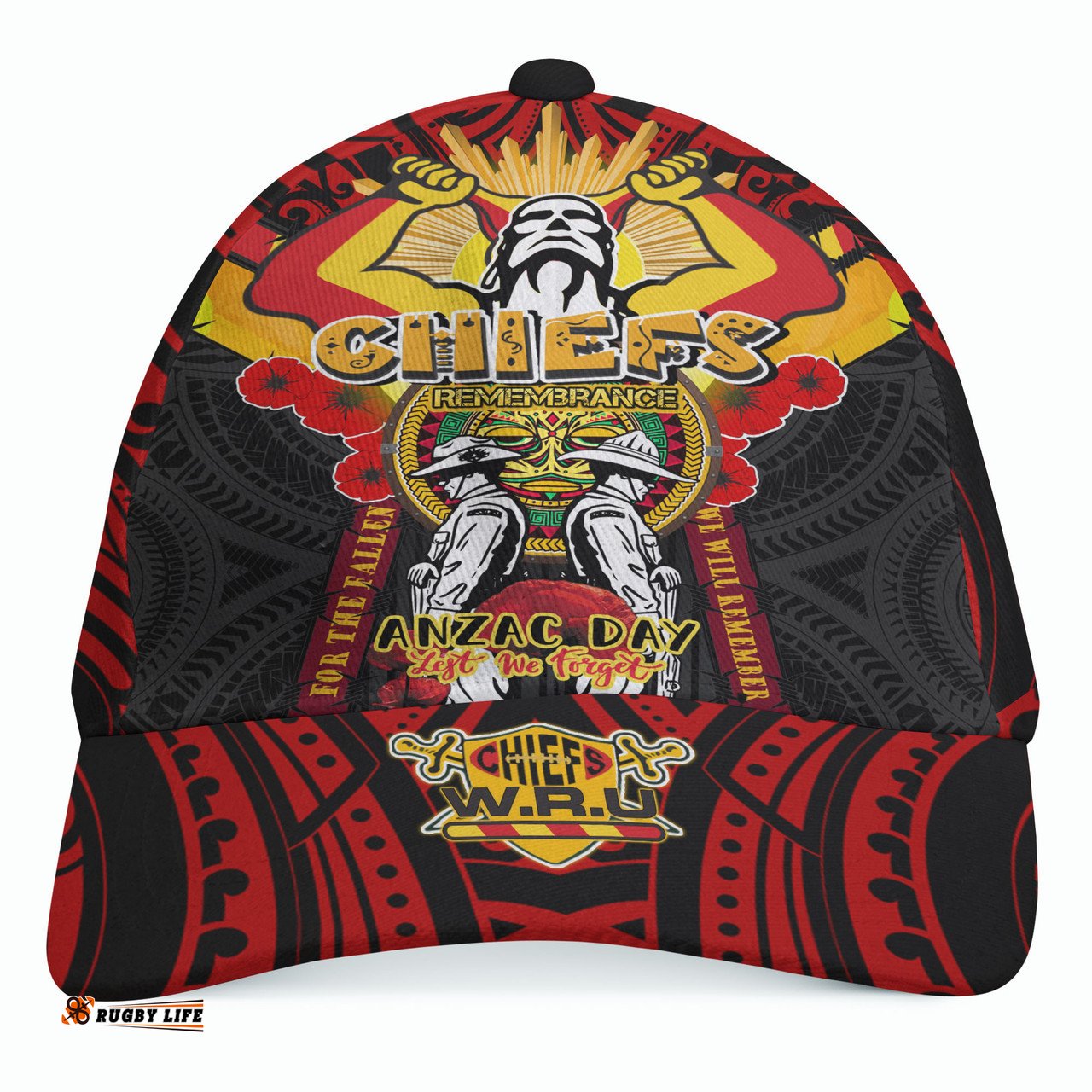 Amazing Aussie Waikato Chiefs Anzac Day Custom Remembrance Chiefs With Maori Patterns And Poppy Flowers Cap Aussie Hat