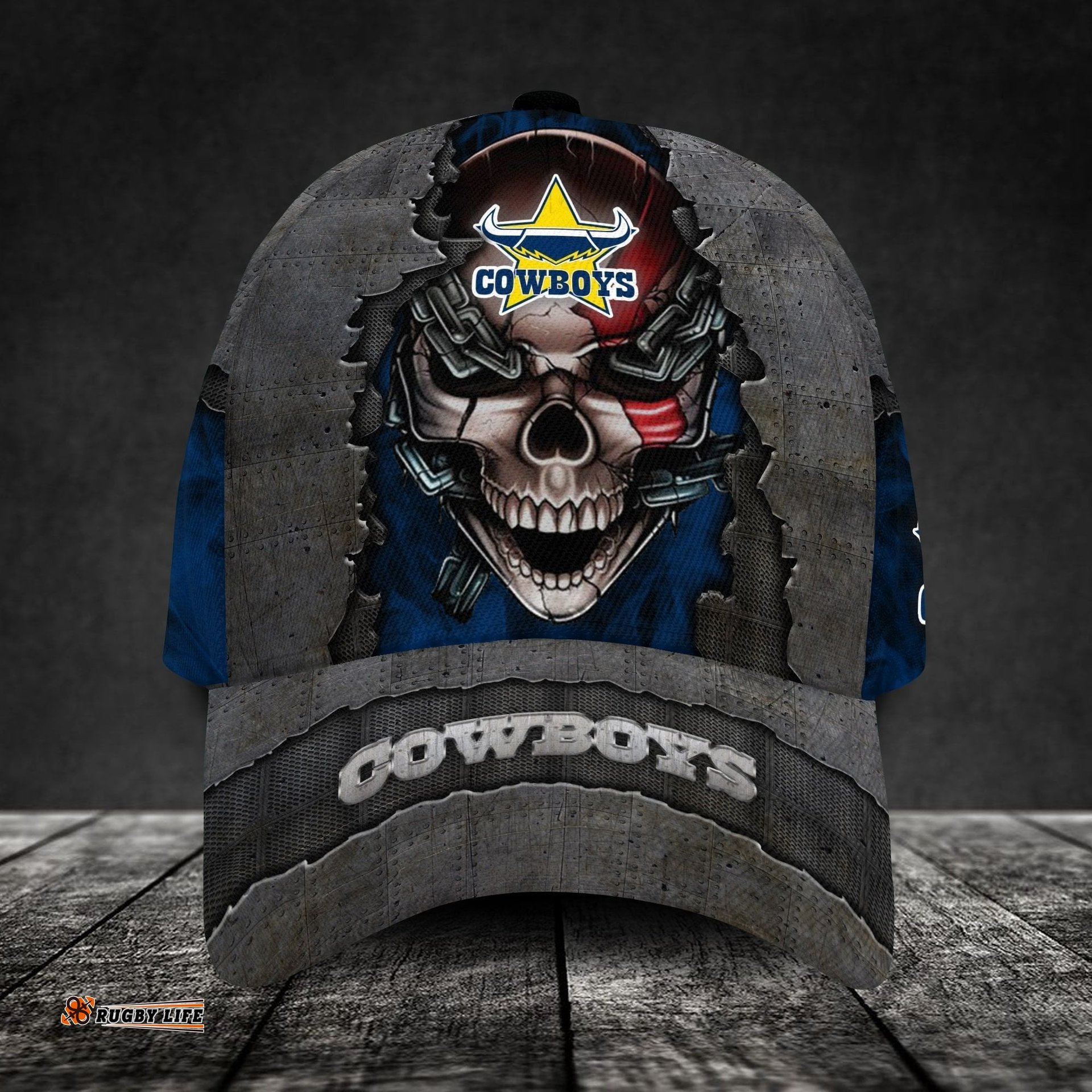 North Queensland Cowboys 3D Metal Skull Personalized Classic Cap 02