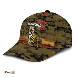 (Custom Personalised) Richmond Tigers ANZAC AFL Classic Cap Poppy Vibes - Black
