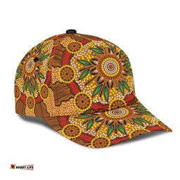 Amazing Aussie Australia Aboriginal Inspired Aboriginal Inspired Dot Art Painting Ver 17 Cap Aussie Hat