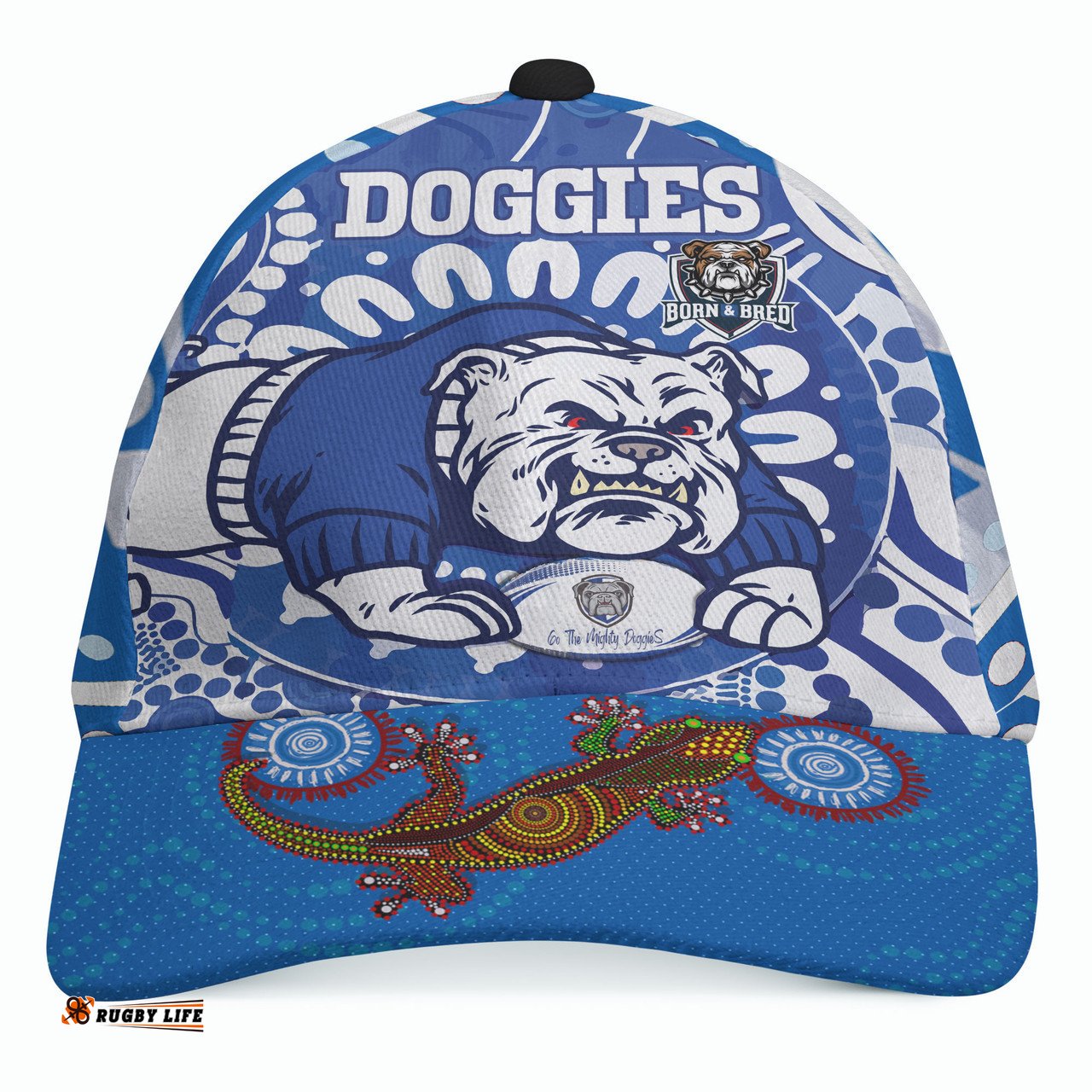 Amazing Aussie Canterbury Bankstown Bulldogs Custom Indigenous Doggies Blue and Whites Aboriginal Inspired Cap Aussie Hat