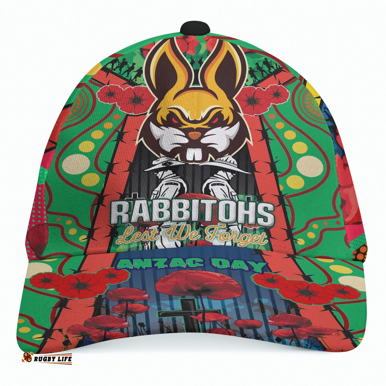 Amazing Aussie South Sydney Rabbitohs Day Custom Watercolour Remembrance Indigenous Rabbitohs With Poppy Flower Cap Aussie Hat
