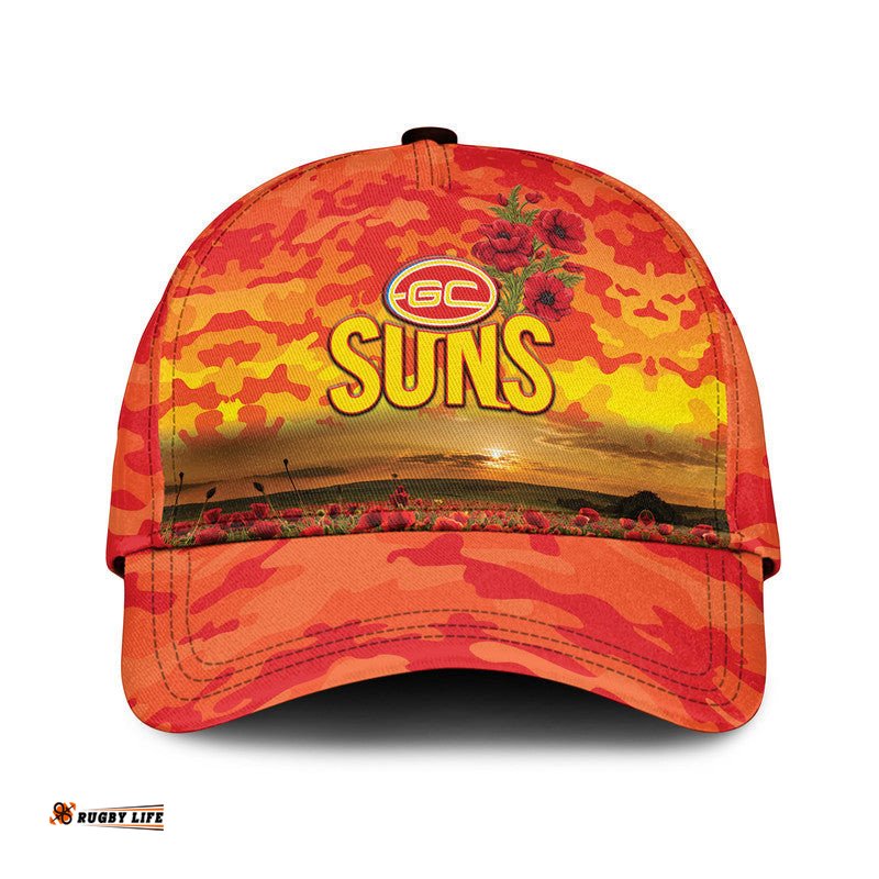 (Custom Personalised) Gold Coast Suns ANZAC AFL Classic Cap Poppy Vibes