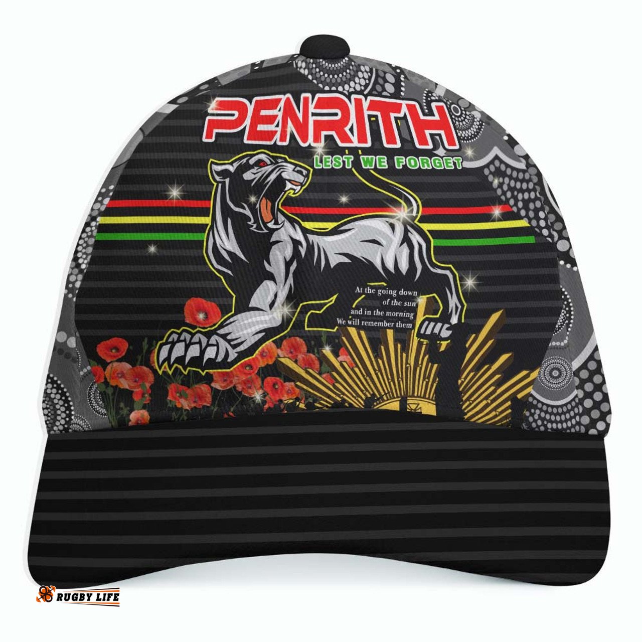 Amazing Aussie Penrith Panthers Anzac Custom Inspired Penrith Panthers with Poppy Flower Art Cap Aussie Hat