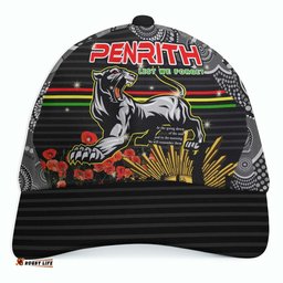 Amazing Aussie Penrith Panthers Anzac Custom Inspired Penrith Panthers with Poppy Flower Art Cap Aussie Hat