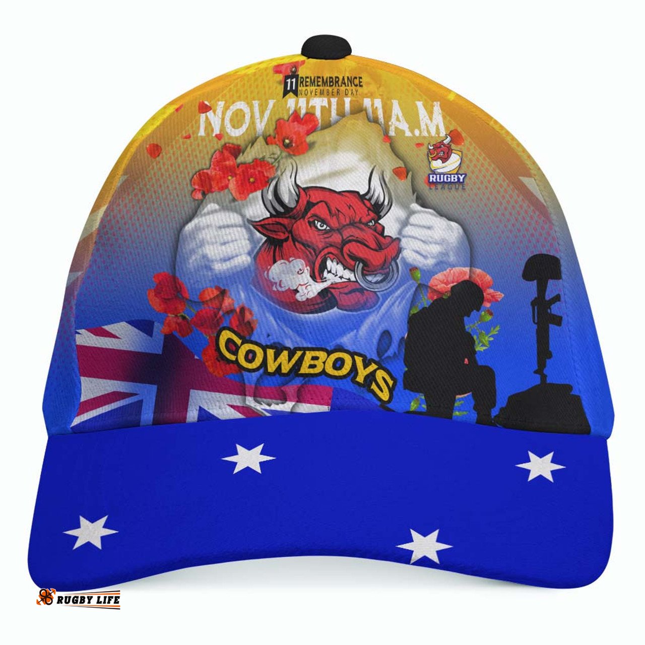 Amazing Aussie North Queensland Cowboys Remembrance Day Team Poppies Cap Aussie Hat