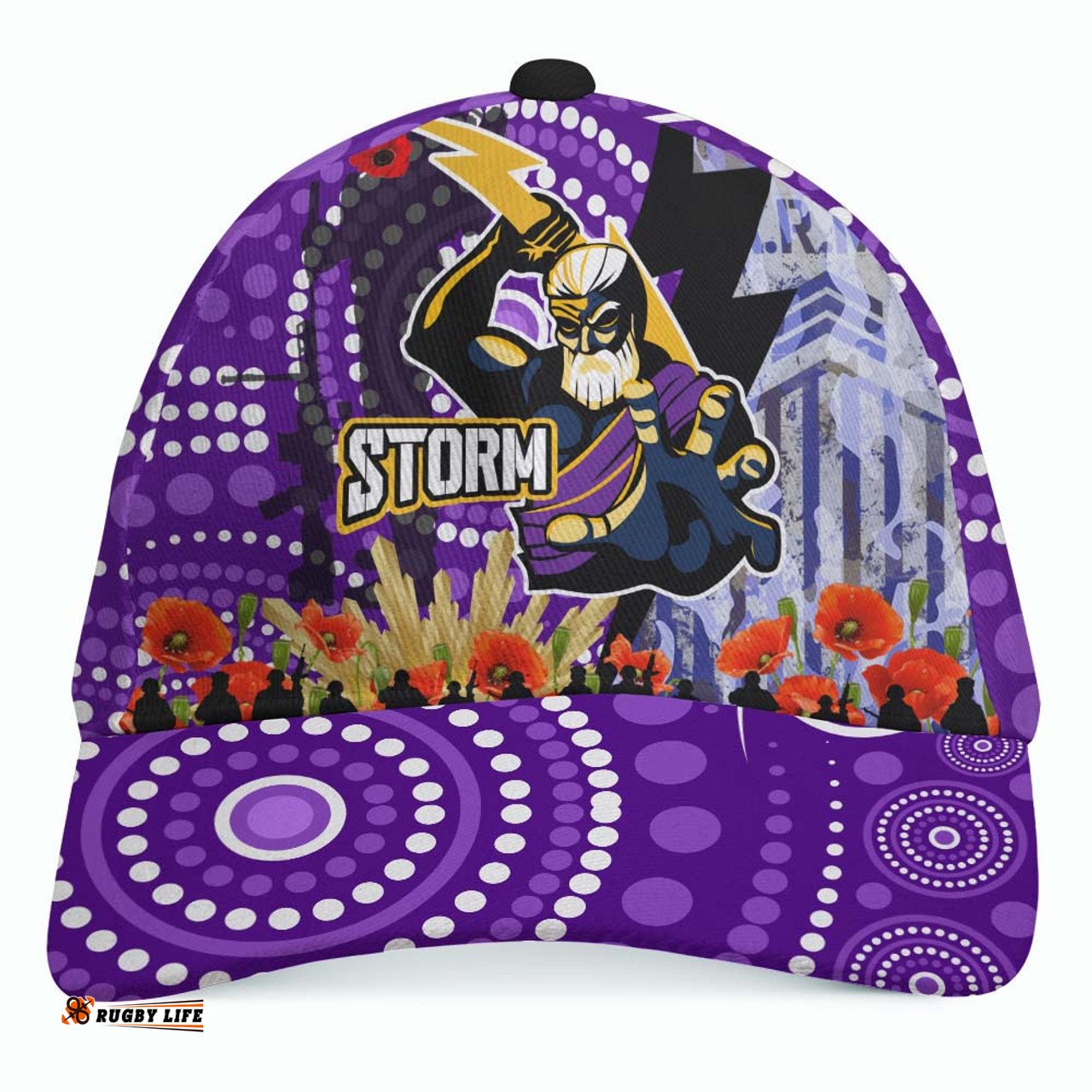 Amazing Aussie Melbourne Storm Anzac Aboriginal Inspired Melbourne Storm with Remembrance Day Poppy Flower Cap Aussie Hat