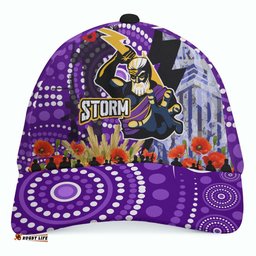 Amazing Aussie Melbourne Storm Anzac Aboriginal Inspired Melbourne Storm with Remembrance Day Poppy Flower Cap Aussie Hat