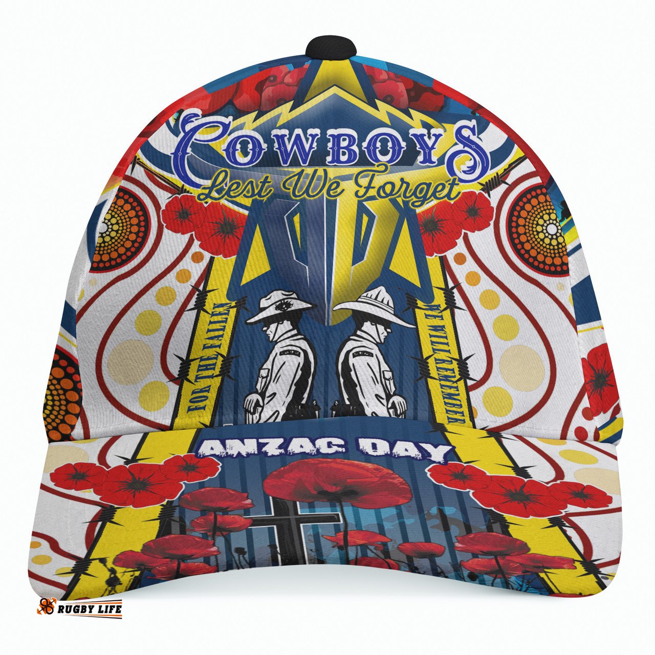 Amazing Aussie North Queensland Cowboys Anzac Day Watercolour Custom Remembrance Cowboys With Poppy Flower Cap Aussie Hat