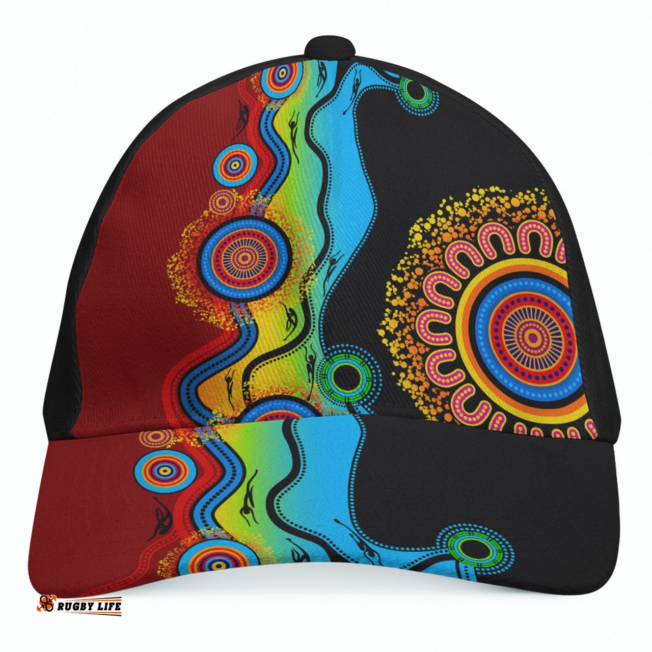 Amazing Aussie Australia Aboriginal Inspired Indigenous Art Color Circle Patterns Blue Dream Cap Aussie Hat