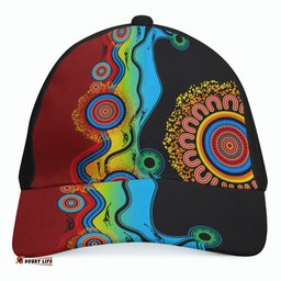 Amazing Aussie Australia Aboriginal Inspired Indigenous Art Color Circle Patterns Blue Dream Cap Aussie Hat